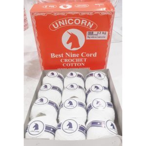 Benang Rajut Renda No 2 Unicorn Putih /Benang Cotton(1 kotak = 12 PCS)